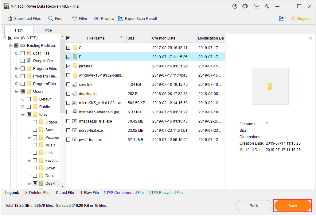 verifique los archivos y haga clic en Guardar para continuar