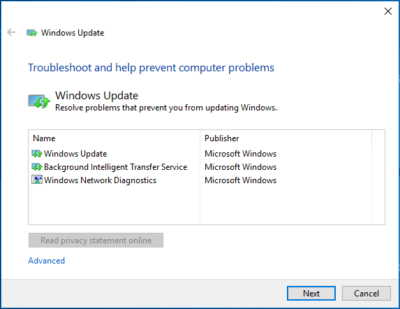 Solucionador de problemas de Windows Update
