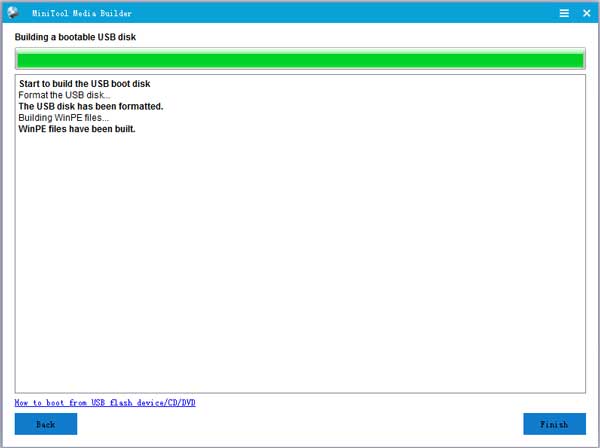 haga clic en el botón finalizar cuando finalice la construcción de un proceso de disco USB de arranque