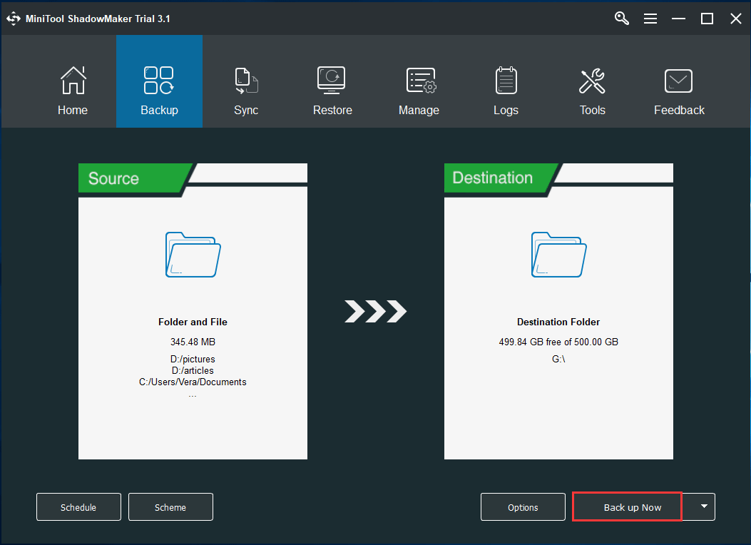 Copia de seguridad de archivos de MiniTool ShadowMaker