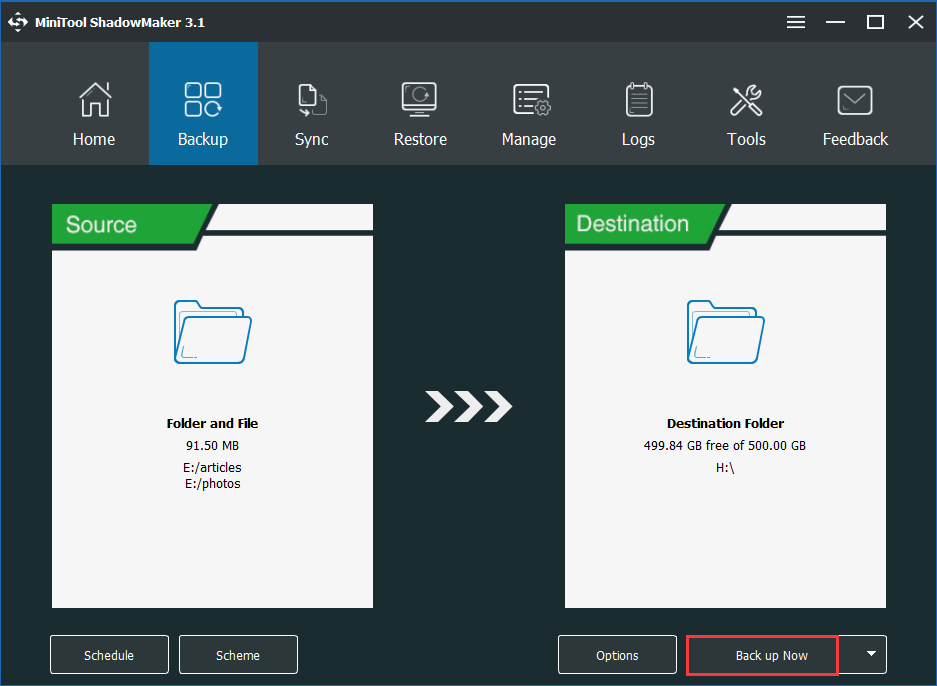 Copia de seguridad de archivos MiniTool ShadowMaker