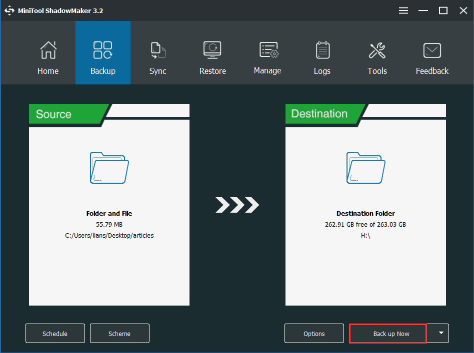 copia de seguridad de archivos en MiniTool ShadowMaker