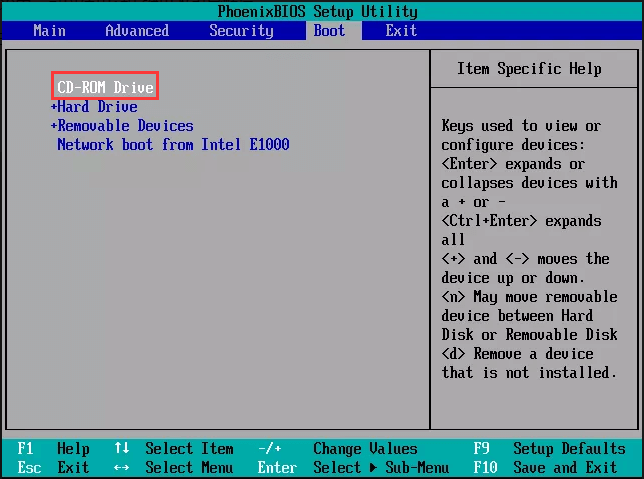 Seleccione para iniciar desde ese disco de instalación de Windows