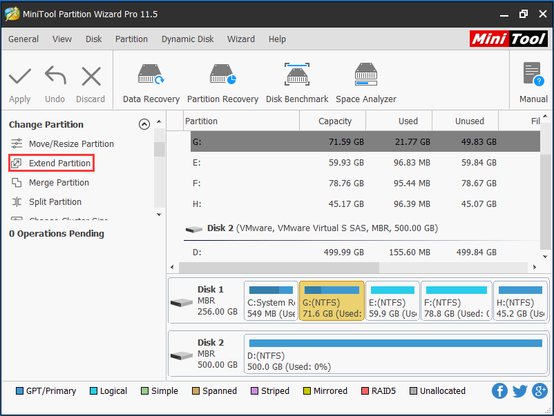 extender la partición del sistema con MiniTool Partition Wizard