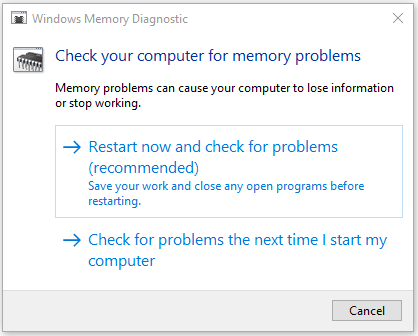 corregir el error de entrada de datos del kernel con la herramienta de diagnóstico de memoria