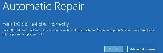 Su PC no se inició correctamente