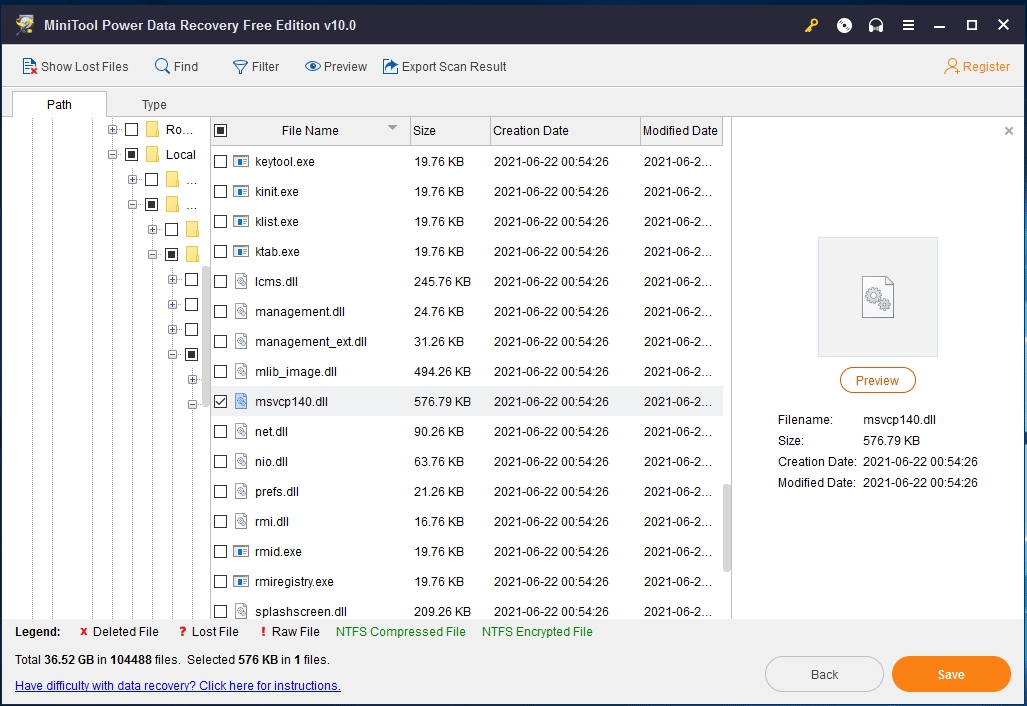 verifique los archivos dll encontrados para recuperar