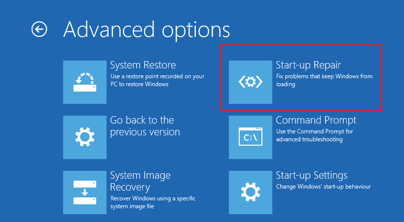 ejecutar reparación de inicio