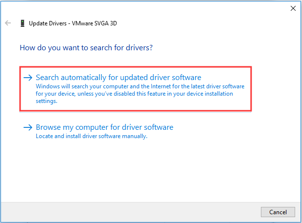 haga clic en Buscar automáticamente el software del controlador actualizado