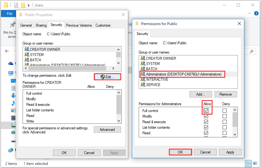 obtener el permiso completo para acceder a la carpeta