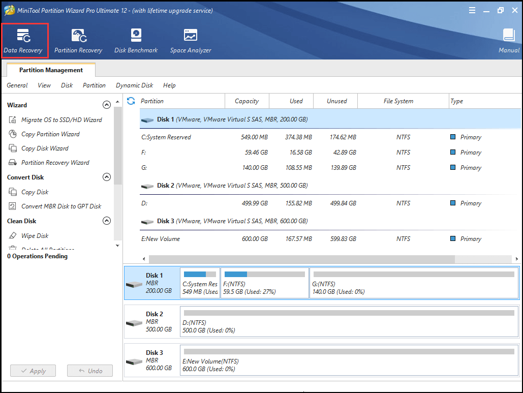 haga clic en Recuperación de datos