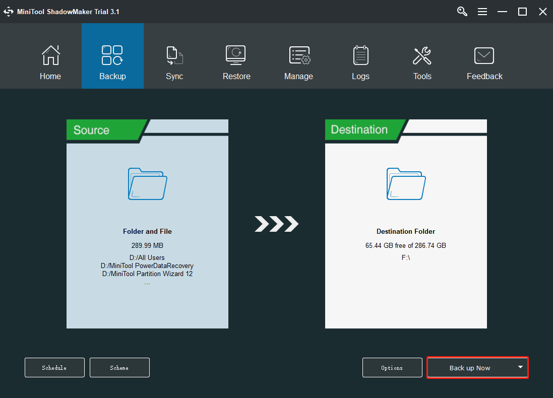 Copia de seguridad del sistema MiniTool ShadowMaker