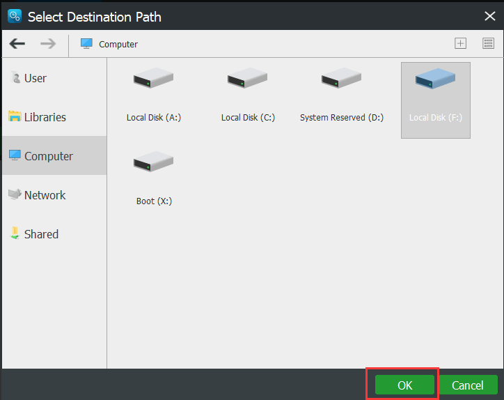 elige un destino de copia de seguridad