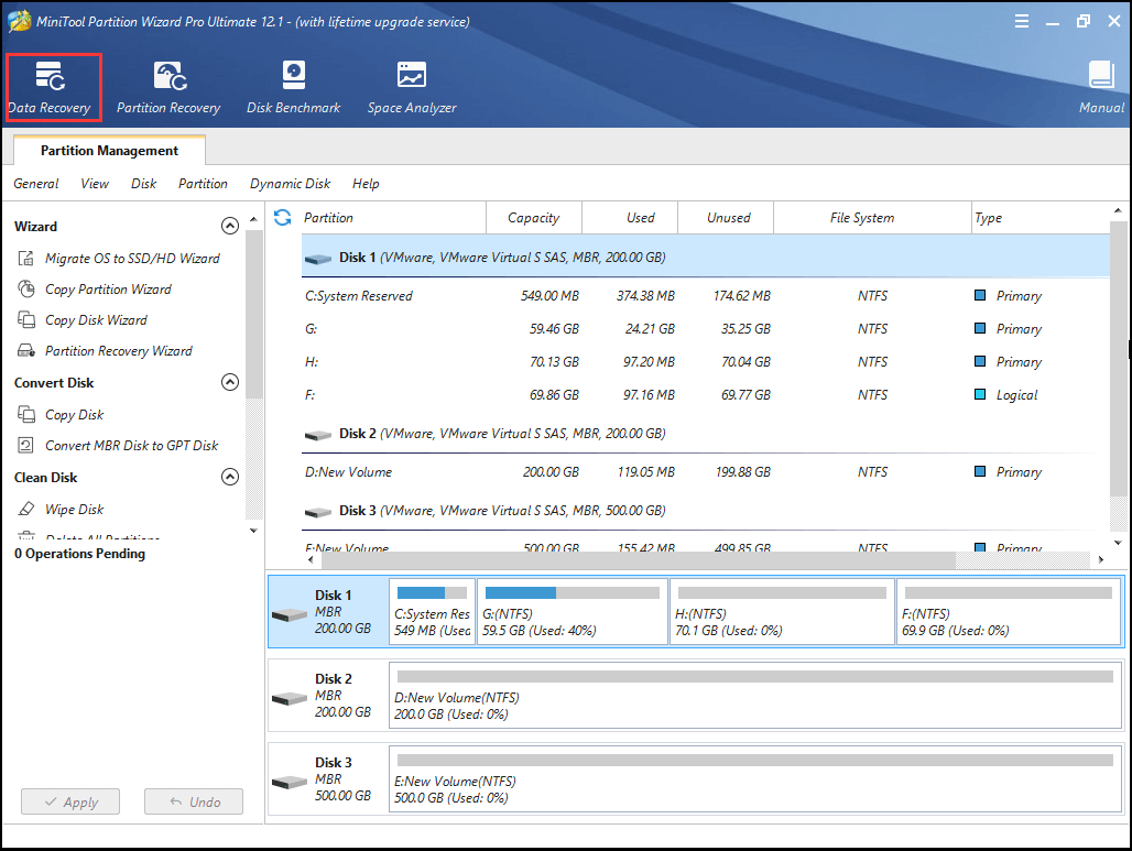 haga clic en Recuperación de datos