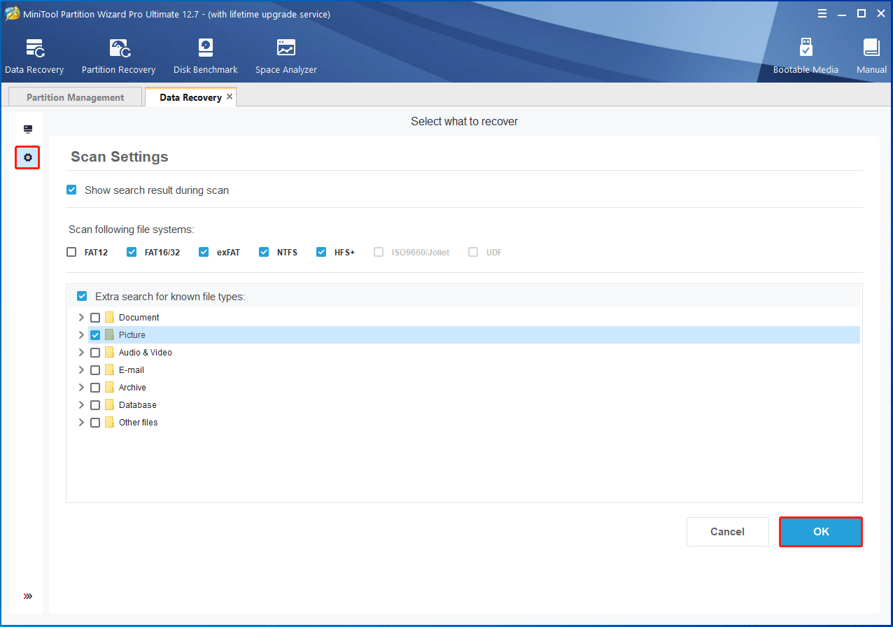 configuración de recuperación de datos