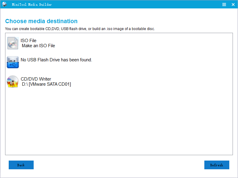 elegir destino de medios