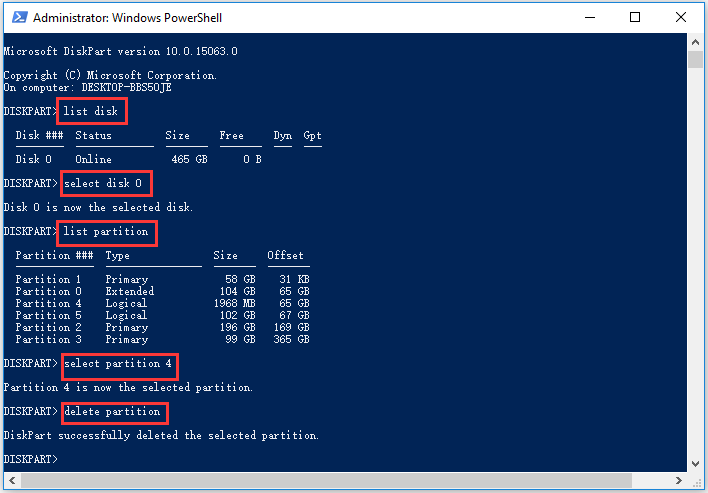 Diskpart delete partition