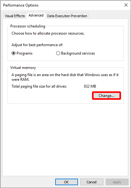 haga clic en Cambiar ... para realizar cambios