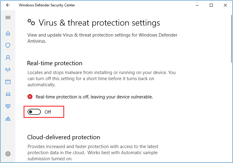 deshabilitar el antivirus de Windows Defender