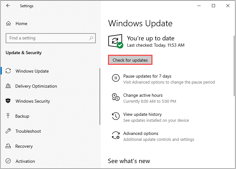 haga clic en Buscar actualizaciones