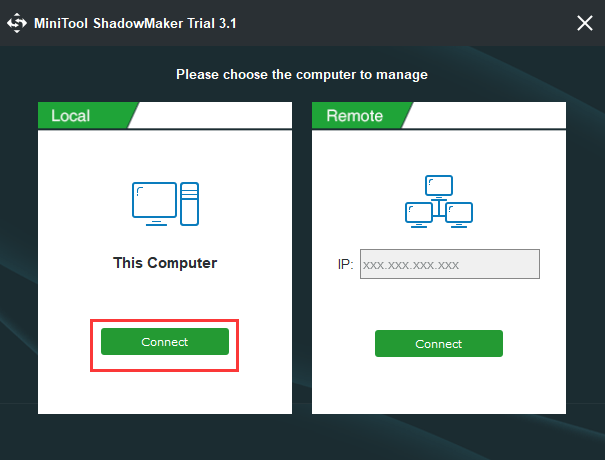 elija Conectar en esta computadora para continuar