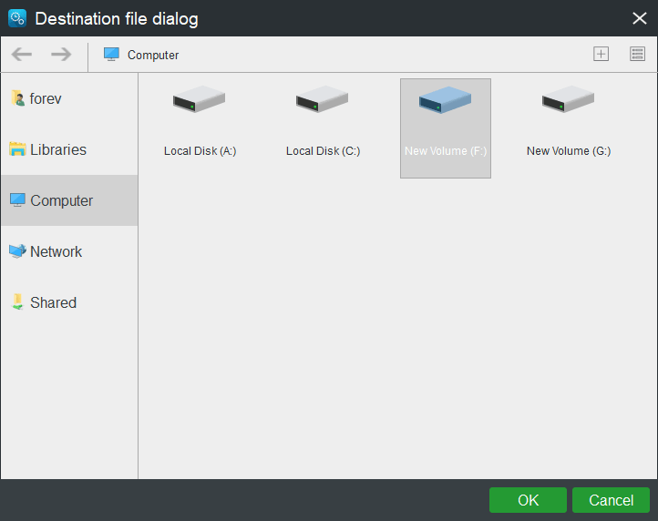 elegir destino de sincronización de archivos