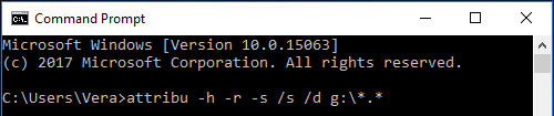 comando attrib -h -r -s / s / d g: \ *. *