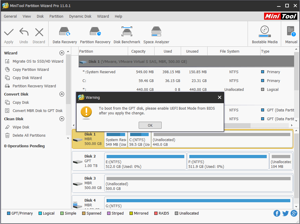 para arrancar desde el disco GPT, cambie el modo de arranque a UEFI