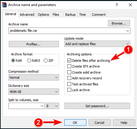 eliminar archivos después de archivar