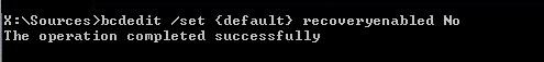 bcdedit establecer recuperación predeterminada habilitada No