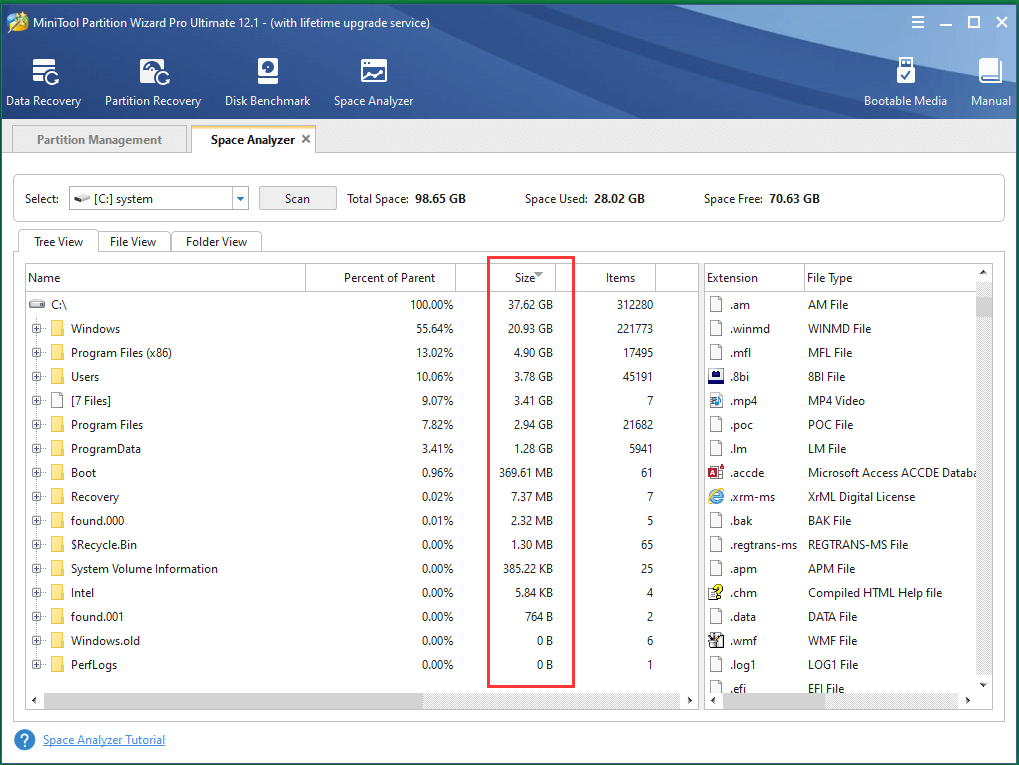 Clasificar archivos por tamaño