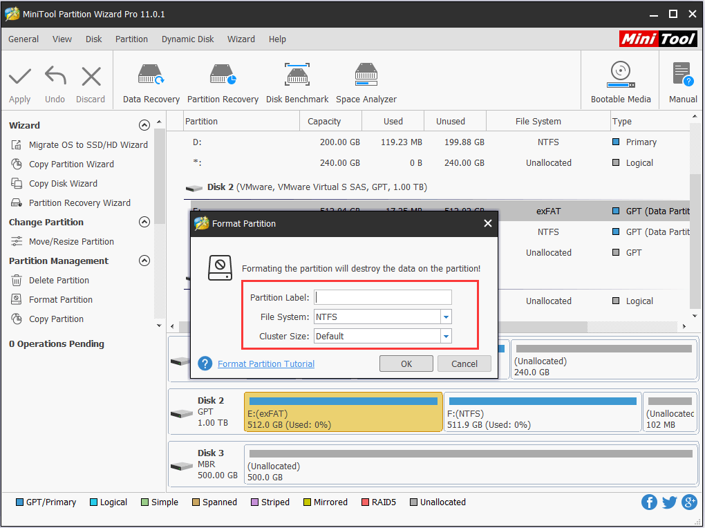 elija el sistema de archivos NTFS