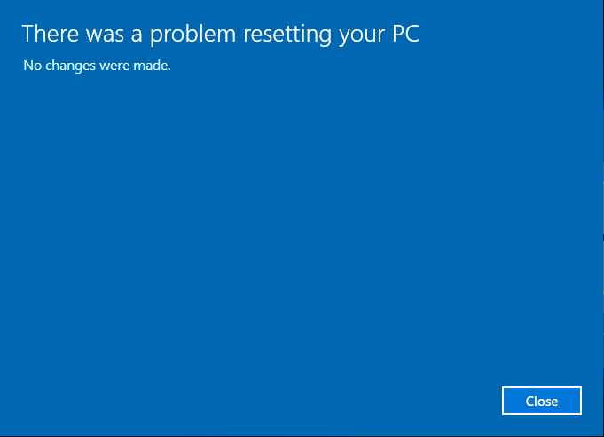 Hubo un problema al restablecer su PC