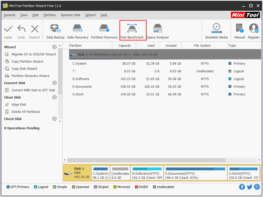 haga clic en Disk Benchmark