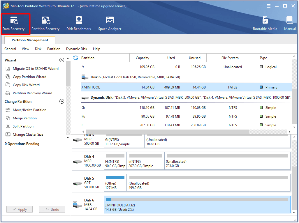 haga clic en recuperación de datos