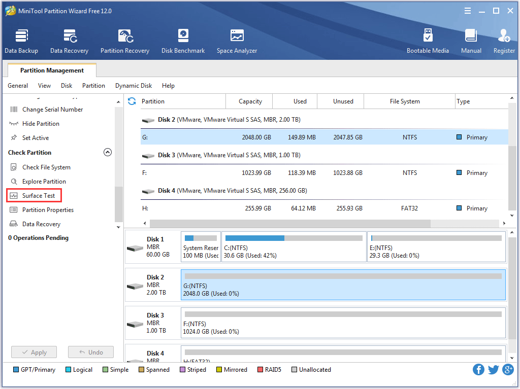 activar la función de prueba de superficie