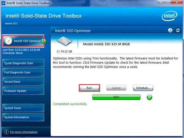 haga clic en Intel SSD Optimizer