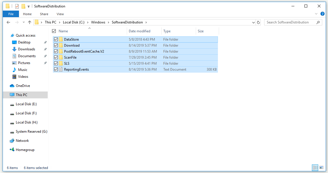 eliminar el contenido de la carpeta SoftwareDistribution