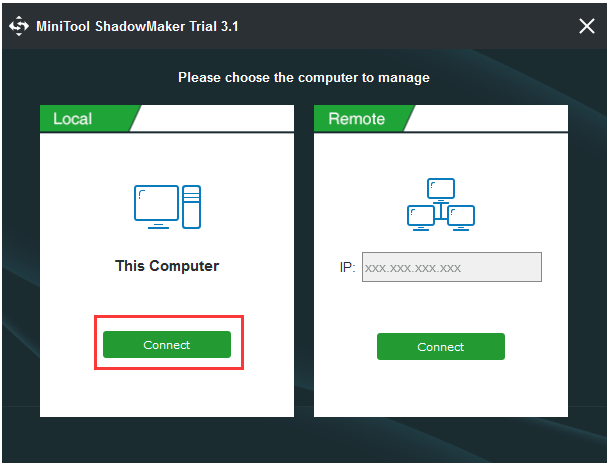 haga clic en Conectar en esta computadora para continuar