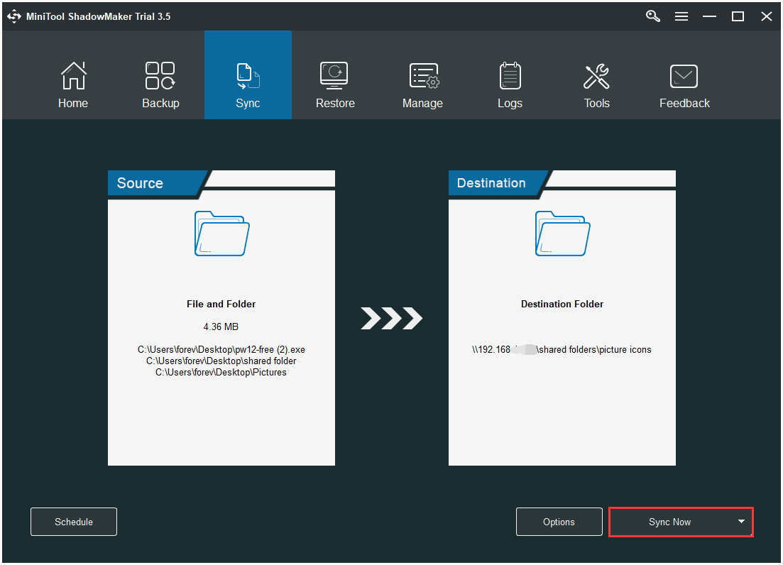 haga clic en Sincronizar ahora para iniciar la sincronización