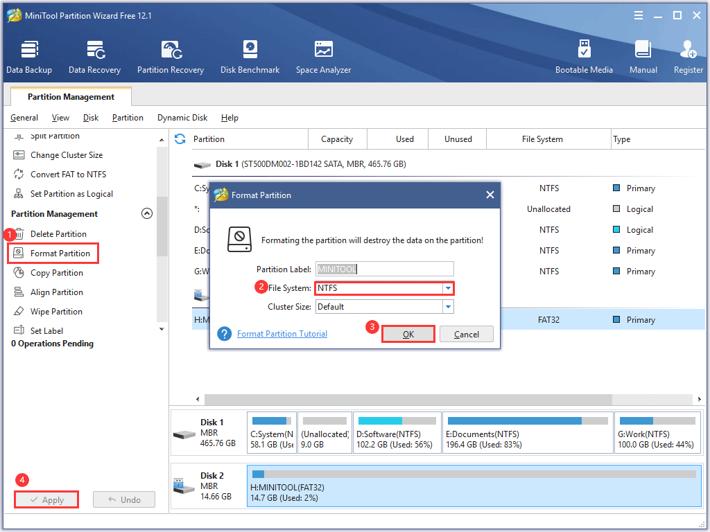 formatea la tarjeta SD a través de MiniTool Partition Wizard