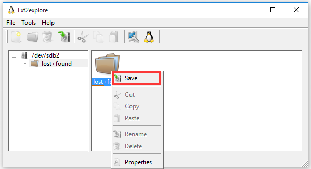 haga clic en Guardar en Ext2explorar