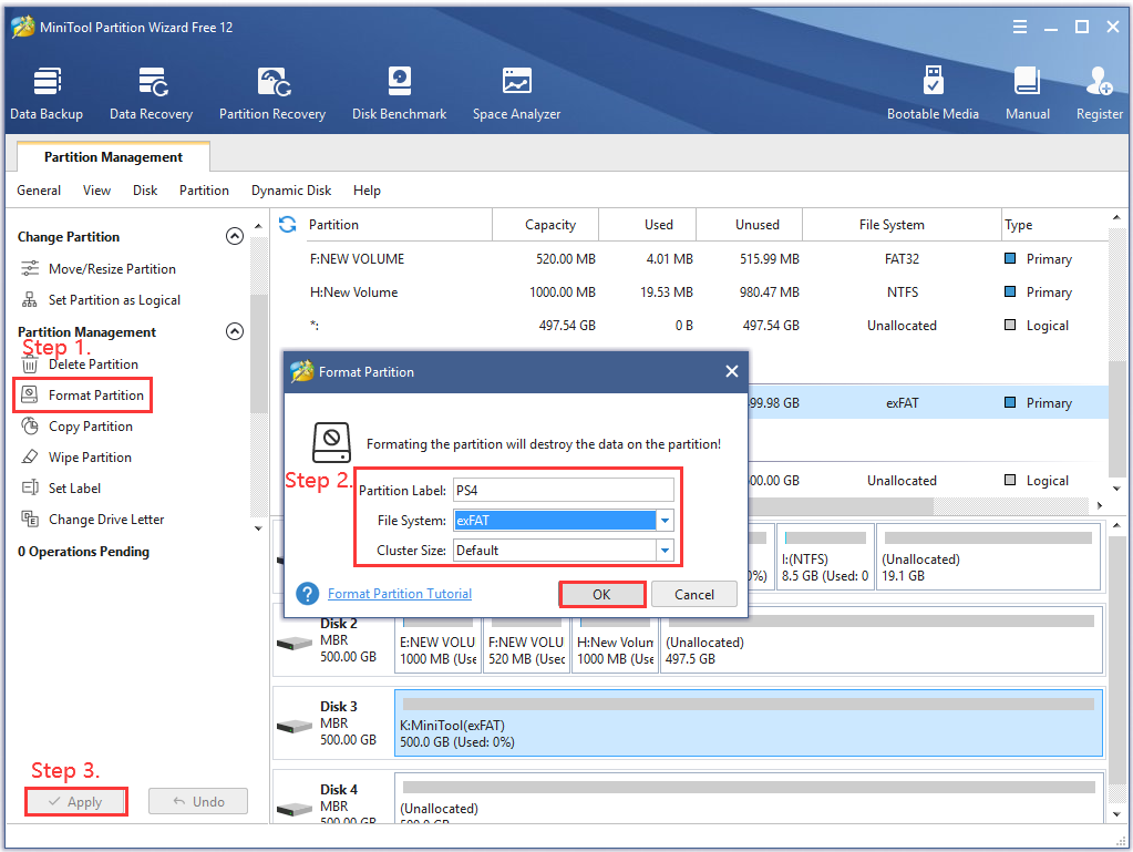 el proceso de formateo de usar MiniTool Partition Wizard