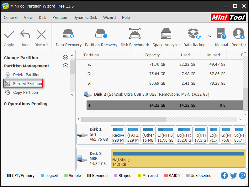 Formato en MiniTool Partition Wizard