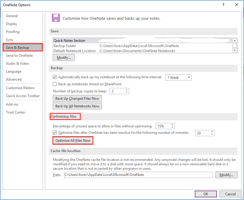 elige Optimizar todos los archivos ahora