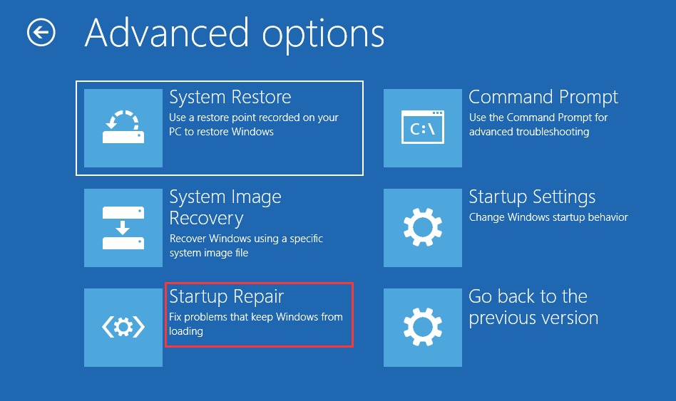 reparación de inicio Windows 10