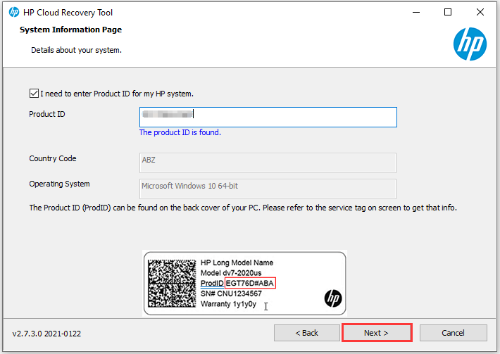 ingrese la identificación del producto