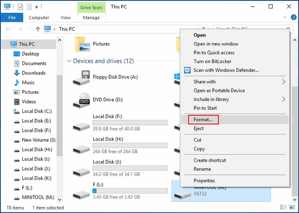 elija Formato en el Explorador de archivos