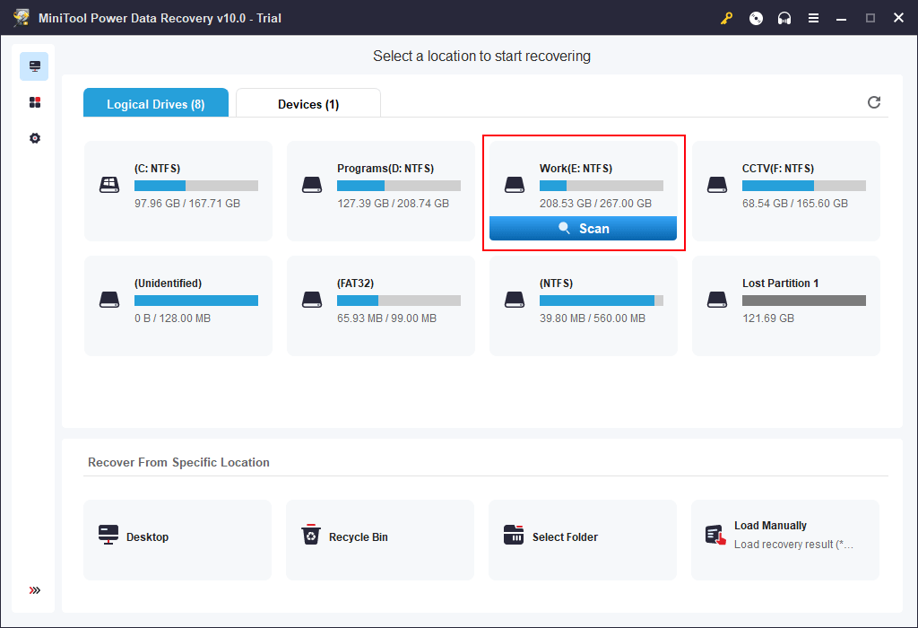 seleccione la unidad de destino para escanear