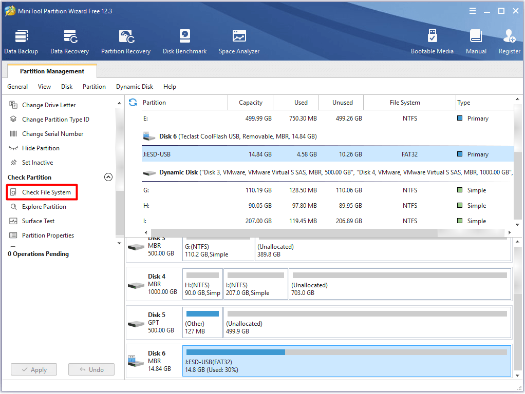 Comprobar el sistema de archivos